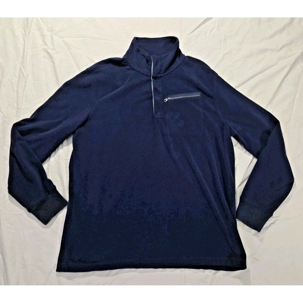 Banana Republic Micro Fleece Pullover 1/4 Zip Button Long Sleeve Sweater Blue XL